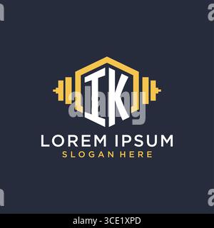 Ursprüngliches IK-Logo-Design für Fitnesscenter mit kreativer Kurzhantel-Vektorgrafik im geometrischen Stil Stock Vektor