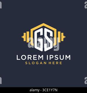 Anfängliches GS-Logo-Design für Fitnesscenter mit kreativer Kurzhantel-Vektorgrafik im geometrischen Stil Stock Vektor