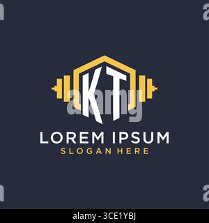 Anfängliches KT-Logo-Design für Fitness Center mit kreativer Kurzhantel geometrischer Vektorgrafik Stock Vektor