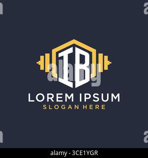 Anfängliches IB-Logo-Design für Fitnesscenter mit kreativer Kurzhantel-Vektorgrafik im geometrischen Stil Stock Vektor