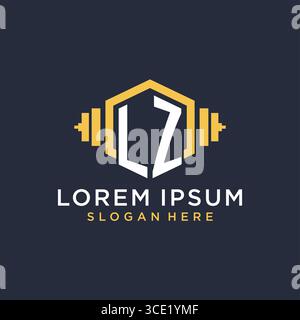 Anfängliches LZ-Logo-Design für Fitnesscenter mit kreativer Kurzhantel-Vektorgrafik im geometrischen Stil Stock Vektor