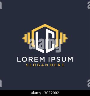 Anfängliches LC-Logo-Design für Fitnesscenter mit kreativer, geometrischer Vektorgrafik für Kurzhantel Stock Vektor