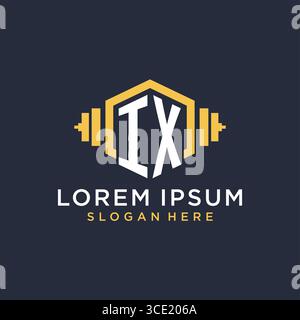Ursprüngliches IX-Logo-Design für Fitnesscenter mit kreativer Kurzhantel-Vektorgrafik im geometrischen Stil Stock Vektor