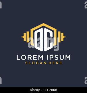Ursprüngliches OC-Logo-Design für Fitnesscenter mit kreativer Kurzhantel-Vektorgrafik im geometrischen Stil Stock Vektor
