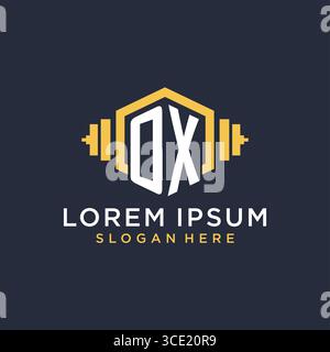 Ursprüngliches OX-Logo-Design für Fitnesscenter mit kreativer Kurzhantel-Vektorgrafik im geometrischen Stil Stock Vektor