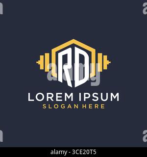 Ursprüngliches RD-Logo-Design für Fitnesscenter mit kreativer Kurzhantel-Vektorgrafik im geometrischen Stil Stock Vektor