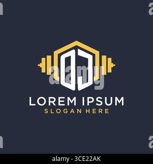 Ursprüngliches OJ-Logo-Design für Fitnesscenter mit kreativer Kurzhantel-Vektorgrafik im geometrischen Stil Stock Vektor