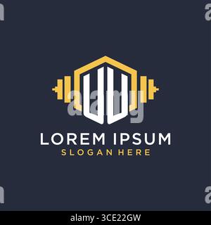 Ursprüngliches UU-Logo-Design für Fitnesscenter mit kreativer Kurzhantel-Vektorgrafik im geometrischen Stil Stock Vektor
