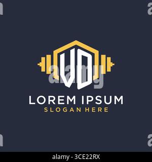 Ursprüngliches VO-Logo-Design für Fitnesscenter mit kreativer Kurzhantel-Vektorgrafik im geometrischen Stil Stock Vektor
