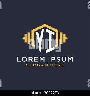 Anfängliches YI-Logo-Design für Fitnesscenter mit kreativer Kurzhantel-Vektorgrafik im geometrischen Stil Stock Vektor