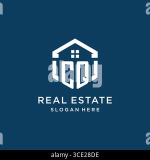 Letter CQ Logo für Immobilien mit hexagonaler Vektorgrafik Stock Vektor