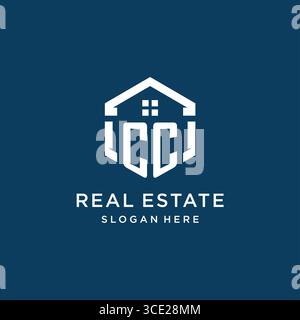 Letter CC Logo für Immobilien mit hexagonaler Vektorgrafik Stock Vektor