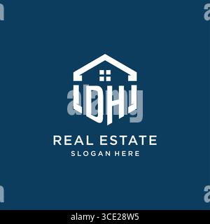 Letter DH Logo für Immobilien mit hexagonaler Vektorgrafik Stock Vektor