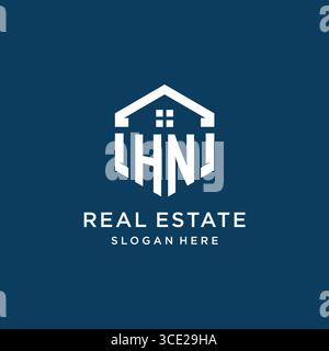 Letter HN Logo für Immobilien mit hexagonaler Vektorgrafik Stock Vektor