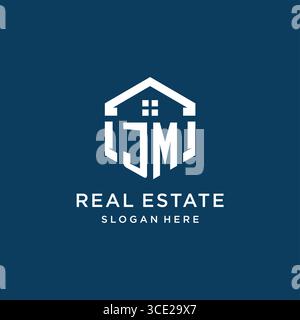 Letter JM Logo für Immobilien mit hexagonaler Vektorgrafik Stock Vektor