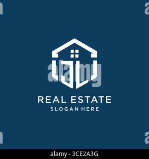 Letter JL Logo für Immobilien mit hexagonaler Vektorgrafik Stock Vektor