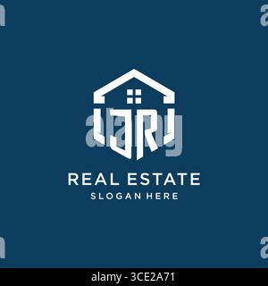 Letter JR Logo für Immobilien mit hexagonaler Vektorgrafik Stock Vektor