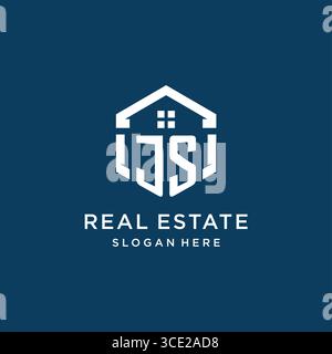 Letter JS Logo für Immobilien mit hexagonaler Vektorgrafik Stock Vektor