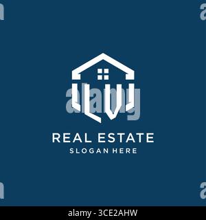 LV-Letter-Logo für Immobilien mit sechseckiger Vektorgrafik Stock Vektor