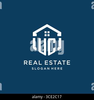 Letter UC-Logo für Immobilien mit sechseckiger Vektorgrafik Stock Vektor