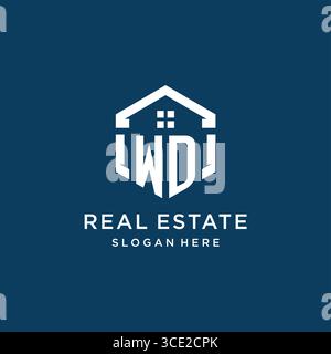 Letter WD Logo für Immobilien mit hexagonaler Vektorgrafik Stock Vektor