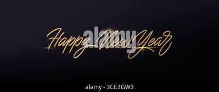 Eleganter Happy New Year Gruß in Goldtypografie auf dunklem Hintergrund, feierliches Design mit luxuriösem Weihnachtsthema, perfekt für festliche Veranstaltungen Stock Vektor