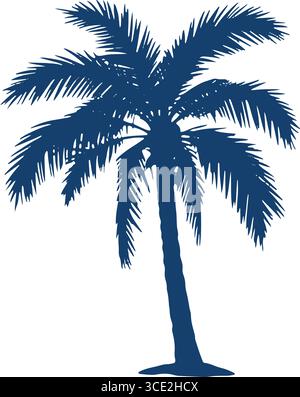 Palmensilhouette – hoher Stamm mit gefiederten Wedeln auf weißem Hintergrund Stock Vektor