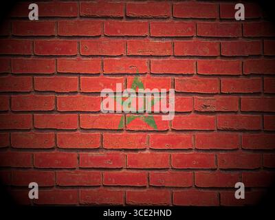 Old brick wall Morocco flag background. 3d illustration. Stockfoto