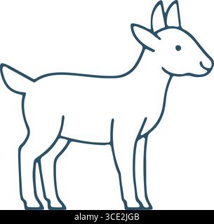 Minimalistische Linienzeichnung von Ziege im Seitenprofil mit Hörnern und klarer Umrisse Stock Vektor