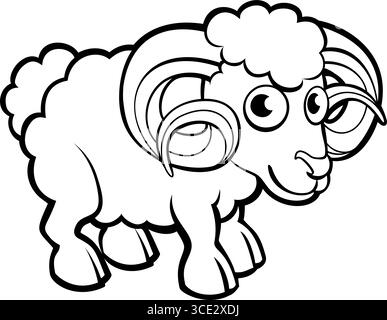 Ram Sheep Farm Animal Cartoon Charakter Stock Vektor