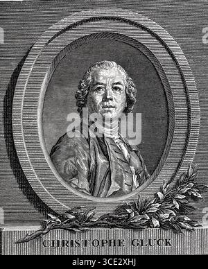 Christoph Willibald Gluck, ab 1756 Ritter von Gluck (* 2. Juli 1714 in Erasbach, Oberpfalz, gestorben 15. November 1787 in Wien), war ein deutscher Komponist. Er gilt als einer der bedeutendsten Opernkomponisten der zweiten Hälfte des 18. Jahrhunderts. Historische, authentische, digital restaurierte Reproduktion eines Originals aus dem 19. Jahrhundert. Das Datensatzdatum wurde nicht angegeben. Stockfoto