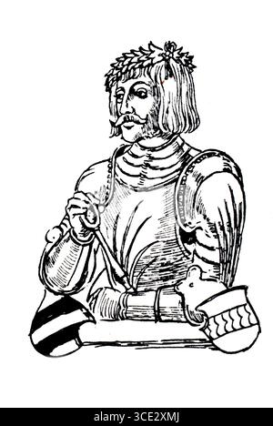 Kopfschmuck in Deutschland während der Reformation, um 1520, Ritterrüstung mit Kopfkranz, historische, authentische, digital restaurierte Nachbildung eines Modells aus dem 19. Jahrhundert, Rekorddatum nicht angegeben Stockfoto