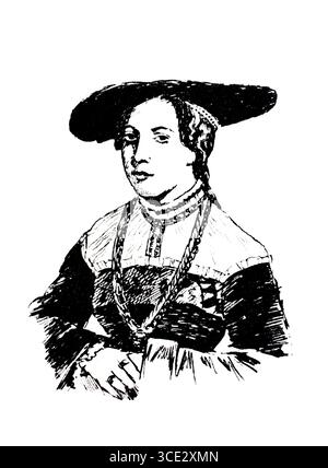 Kopfschmuck in Deutschland während der Reformationszeit um 1520, Damenmütze und Netzkappe, historische, authentische, digital restaurierte Nachbildung eines Modells aus dem 19. Jahrhundert, Rekorddatum nicht angegeben Stockfoto