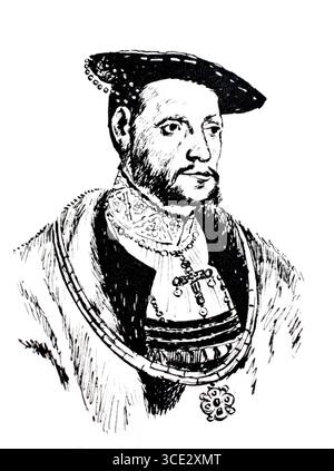 Kopfschmuck in Deutschland während der Reformation, um 1520, Baskenmütze und Gelehrtenmütze, historische, authentische, digital restaurierte Reproduktion eines Modells aus dem 19. Jahrhundert, Rekorddatum nicht angegeben Stockfoto