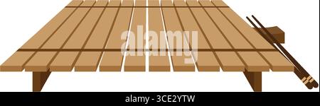 Vektor-Illustration einer Bambus-Sushi-Rollmatte mit einem Paar Essstäbchen, aus einer niedrigen vorderen Perspektive betrachtet, sauberes flaches Design Stock Vektor