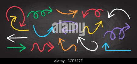 Kreide oder Kohle rustikale schmutzige Grunge Doodle Linie Pfeil Vektor Illustration Set. Stock Vektor