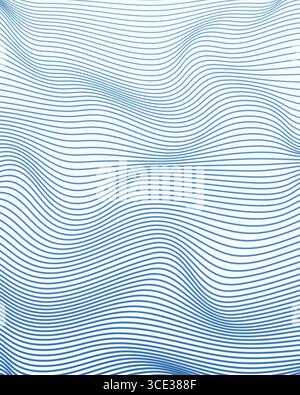 Abstrakte Hintergrundtextur mit welligen blauen Linien, die eine optische Illusion über sauberer weißer Oberfläche, modernes Design, minimalistische Kunst und kreatives Presen bilden Stock Vektor