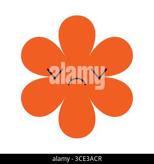 Ein Zeichentrickblumen-Symbol, das eine depressive Stimmung darstellt. Kräftige Farben, keine Konturen und ein klarer Gesichtsausdruck Stock Vektor
