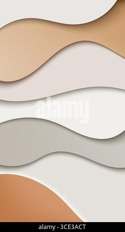 Stilvolle abstrakte Tapete mit mehrschichtigen Papierwellen, die heute in neutralen Farbtönen Beige Creme Hellgrau und Terrakotta für ein elegantes und dezentes T-Shirt gefertigt wird Stock Vektor