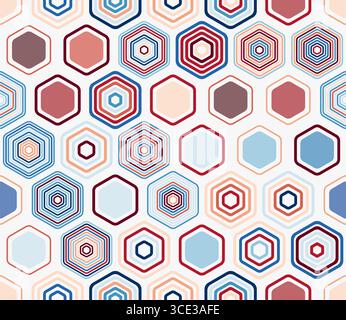 Hintergrund mit Wabenmosaik. Geometrische Elemente in unterschiedlichem Stil und Farbe. Grosse Wabenzellen. Tileable-Muster. Nahtloser Hintergrund. Stock Vektor