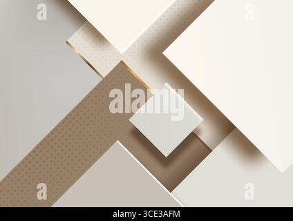 Minimalistischer geometrischer Luxus-Hintergrund mit weichen pastellfarbenen Quadraten und Rechtecken mit goldfarbenen Akzenten, perfekt für elegante Designprojekte, die ein sauberes M benötigen Stock Vektor