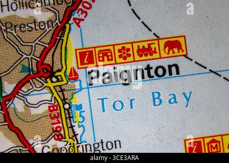 Paignton - England, Vereinigtes Königreich Farb-atlas Karte Ortsname der Region Stockfoto