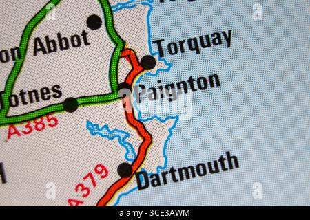 Paignton - England, Vereinigtes Königreich Farb-atlas Karte Ortsname der Region Stockfoto