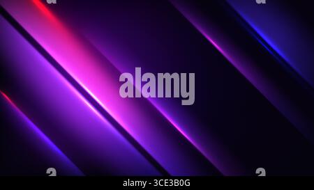 Leuchtender Neonhintergrund mit leuchtenden diagonalen Linien in violettem Rosa und Blau schafft ein futuristisches, von Technologie inspiriertes Design, das sich ideal für den digitalen Kunstmodus eignet Stock Vektor