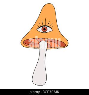 Pilz im trendigen Retro-Cartoon-Stil auf weißem Hintergrund. Groovige Herbst flache Vektor-Illustration Stock Vektor