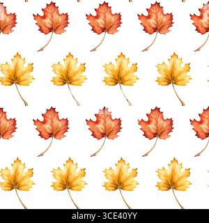 Farbenfrohes Muster im Herbst. Handgezeichnete Aquarellillustration, isoliert auf weißem Hintergrund Stockfoto