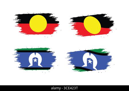 Australische Aborigines und Torres Strait Islander Flaggen mit künstlerischem Pinselstrich-Effekt. Stock Vektor