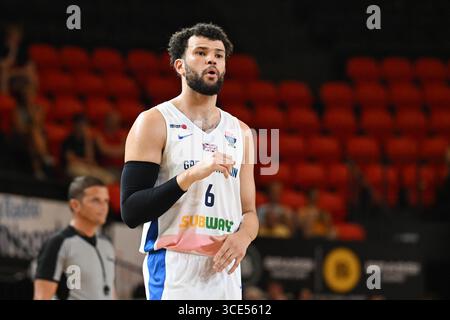 Charleroi, Belgien. August 2025. Luke Nelson, ein Basketballspiel zwischen der belgischen Nationalmannschaft Belgische Lions und Großbritannien, am Freitag, den 15. August 2025 in Oostende, in einem Freundschaftsturnier. BELGA PHOTO MAARTEN STRAETEMANS Credit: Belga News Agency/Alamy Live News Stockfoto