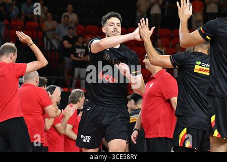 Charleroi, Belgien. August 2025. Der Belgier Hans Vanwijn wurde vor einem Basketballspiel zwischen der belgischen Nationalmannschaft Belgische Lions und Großbritannien am Freitag, den 15. August 2025 in Oostende in einem Freundschaftsturnier gezeigt. BELGA PHOTO MAARTEN STRAETEMANS Credit: Belga News Agency/Alamy Live News Stockfoto