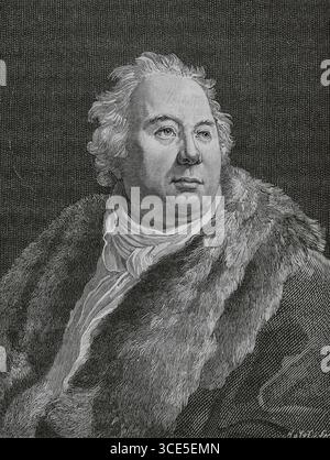Jean-Francois Ducis (1733-1816). Französischer Dichter und Dramatiker. Hochformat. Stich von Huyot nach dem Gemälde von Francois Gérard (1770-1837) Stich von Ferssell, 1814. Direktorin, Konsulat und Reich. Moeurs et Usages, Lettres, Sciences et Arts. France, 1795-1815' (Verzeichnis, Konsulat und das Reich von Frankreich. Bräuche und Traditionen, Briefe, Wissenschaften und Künste. Frankreich, 1795-1815), von Paul Lacroix. Veröffentlicht in Paris, 1884. Stockfoto